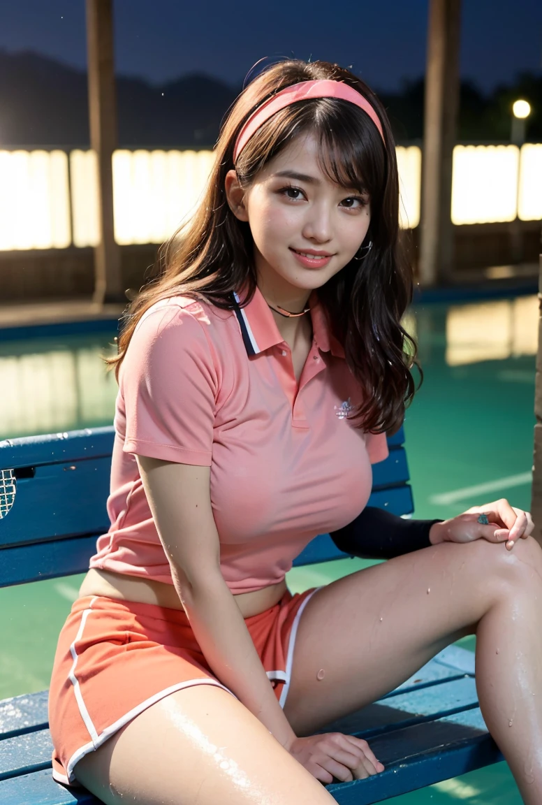 (((flip own uniform:1.9))),(((flip own uniform:1.9))),(((neat woman,cowboy shot,sitting down on the bench,pussy juice:1.8))),(((kind smile:1.8,kind smile,blush:1.8,blush,deep cheek:1.8,deep cheek:1.8))),(cinematic lighting), (Photo real:1.4)、(A hyper-realistic:1.4)、(Photorealistic:1.3)、 (gentle lighting: 1.05)、(Improve the lighting quality of your video:0.9)、 32k、25years old woman、photorealistic lighting、Back lighting、Facial Lights、Ray Trace、(bright:1.2)、(Increase quality:1.4)、 (best quality real texture skin)、Fair eyes,delicate face、 Close-up of the face,  ((((Wearing the tight coral tennis uniform))),(((very sweat:1.5,sweat,little wet coral uniform))), high-neck:1.4,mini skirt,high-heel))),(Bodyline mood improvement:1.1)、Glossy skin、good figure,perfect anatomy,Beautiful actress,(((beautiful huge breasts,slender waist,slender hip,long slender legs,8heads tall))),(((8heads tall))),(((wavy midium hair,bangs,hairband))),(((sweat skin,shiny skin,in the beautiful modern night pool,super clean night view,in the night))), (((masturbation、Masturbation)))