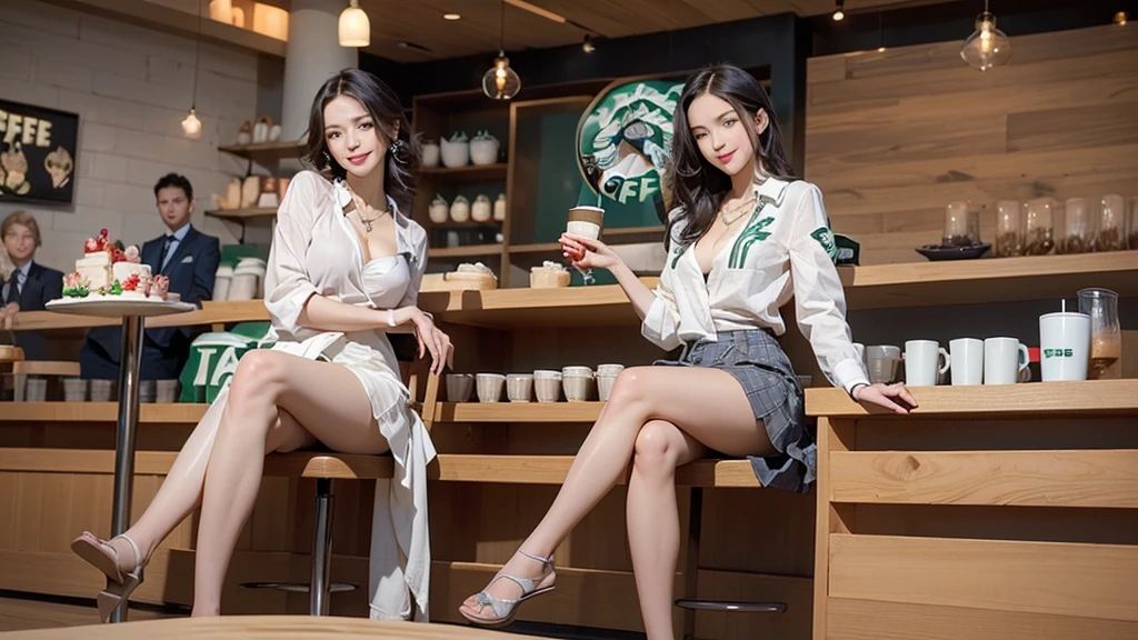 

((((((With her legs crossed, her white panties are visible))))))
((((Emphasize cleavage))))
(((((((Full body photo)))))))
8K、RAW Photos、Highest quality、Super detailed、Super Resolution、Ultra HD、8K壁紙、Amazing details
((A girl in a blazer uniform ((White blouse with formal collar, Blue Blazer, Red Check Skirt, Red checkered ribbon on blouse)), Complete limbs, Full Finger,))

(((((((Inside the Starbucks store)))))))、((((((Sit down and eat cake、Drink coffee、smile))))))、((Heart Necklace))

8K、RAW Photos、Highest quality、masterpiece:1.2、Super detailed、Super Resolution、Ultra HD、8K壁紙、Amazing details、Photorealistic:1.4、Having fun by the water、Full Body Shot、Full body photo、High-resolution RAW color photos、Professional photos、A scene full of emotion、Very detailed and beautiful、Ultra HD、8K壁紙、Amazing details、Huge file sizes、Highly detailed beautiful girls、Highly detailed face Highly detailed eyes、Extremely realistic skin、 Highly detailed fingers, Highly detailed nose, Highly detailed mouth, Perfect Anatomy, Highly detailed background, Highly detailed clothing, Teen, cute女の子, Famous Japanese Idols, cute, Realistic body, Slender, White skin, Glowing Skin, Slim body, Realistic Face, Delicate eyes, double eyelid, 