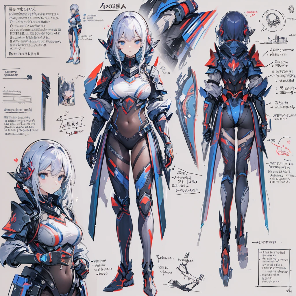 multiple views, pencil sketch, (sketch:1.25), best quality, Line draft, highres, (ultra-detailed:1.1), (illustration:1.1), (infographic:1.2), (solo), perfectly drawn hands, standing, cohesive background, paper, action, (character design:1.1)