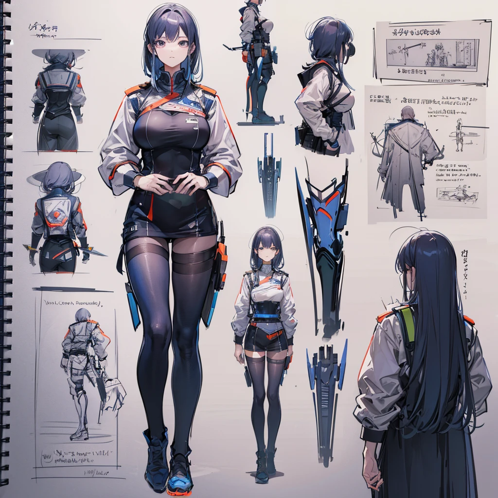 multiple views, pencil sketch, (sketch:1.25), best quality, Line draft, highres, (ultra-detailed:1.1), (illustration:1.1), (infographic:1.2), (solo), perfectly drawn hands, standing, cohesive background, paper, action, (character design:1.1)