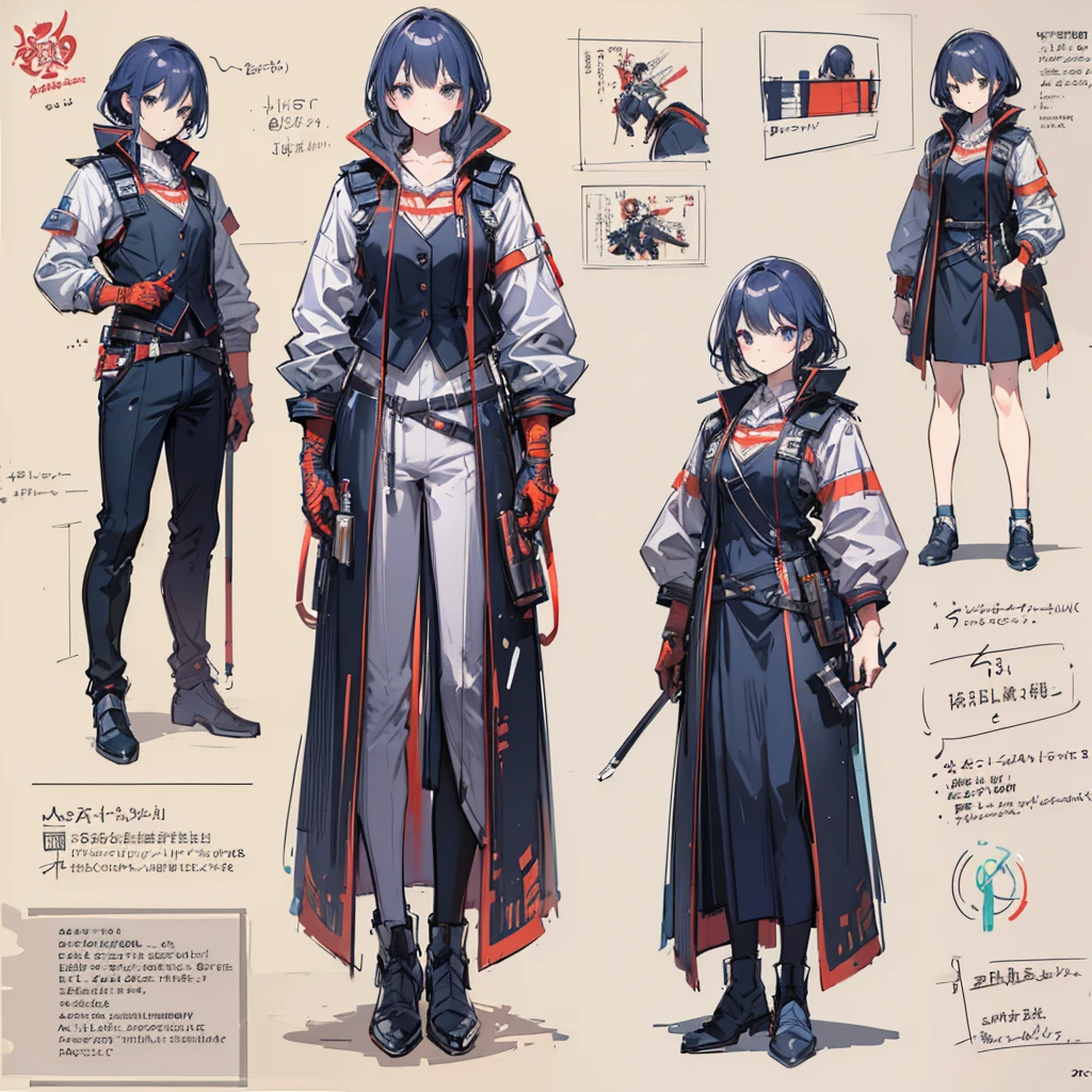 multiple views, pencil sketch, (sketch:1.25), best quality, Line draft, highres, (ultra-detailed:1.1), (illustration:1.1), (infographic:1.2), (solo), perfectly drawn hands, standing, cohesive background, paper, action, (character design:1.1)