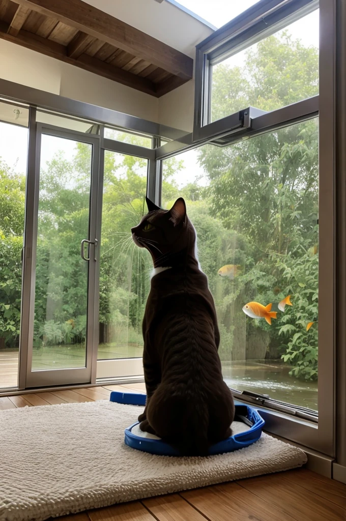 Cat watching fish cleaning