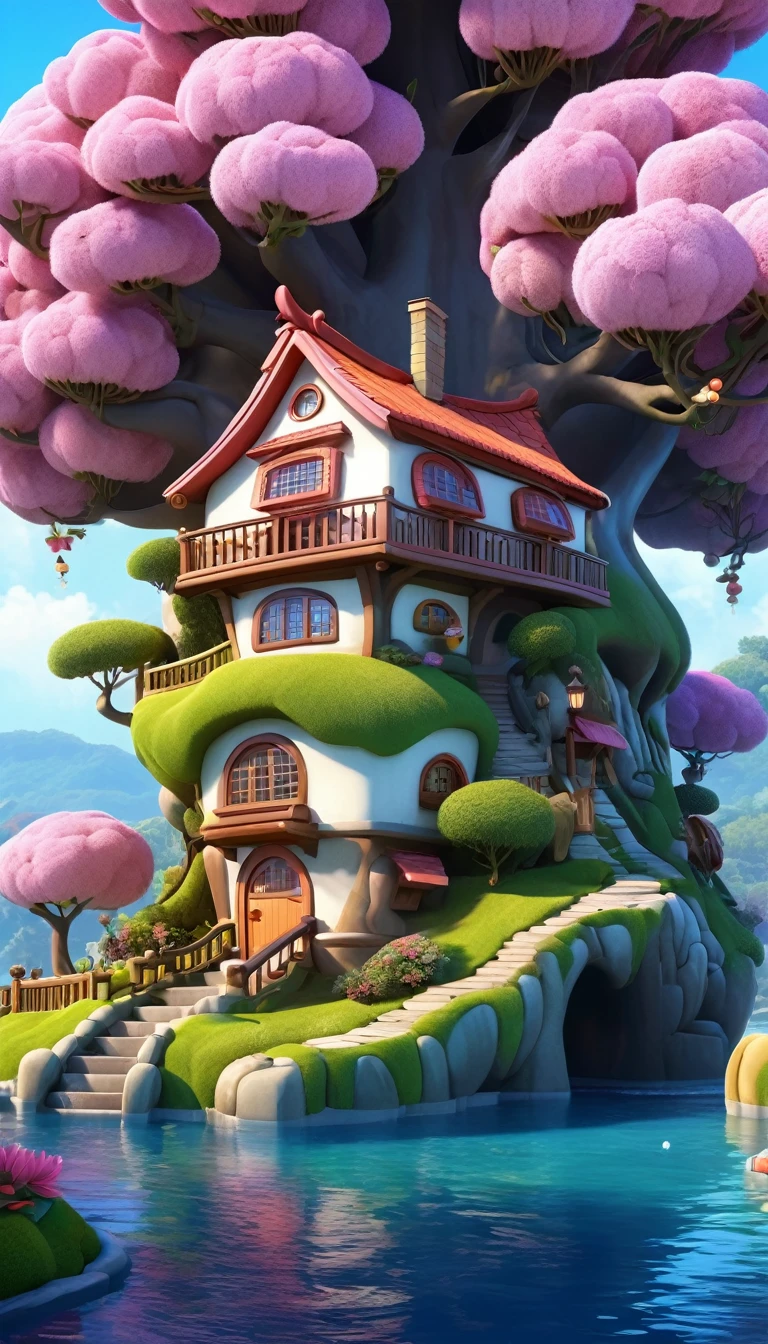 A lychee-shaped house，，Super big and cute，Cartoon，3d,Disney animation style，panoramic，Super Fine，Ultra Detail，Ultra HD