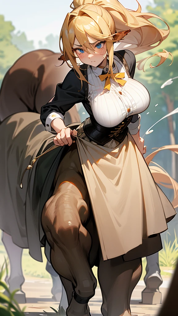 Anime centaur.1 girl. Cutie. Centaur girl. Half-human. Monster girl. Centaur. The girl is a horse. Blonde. Long hair. Hair ornament. Her hair is pulled back into a high ponytail. Blue eyes. Beautiful eyes. Perfect eyes. Expressive eyes. Ideal face. Face about to sneeze
Sneezing face. Beautiful nose. Snotty nose. After sneezing, long snot hangs from the nose. ** years. Big breasts. Beautiful breasts. Girl knight. Centaur knight. She is ill. She got sick. She has allergies. She has a runny nose. Nasal mucus. She has snot. She wants to sneeze. She needs to sneeze. She has a strong, desperate urge to sneeze. She sneezes. She sneezes. Splashes of snot fly to the sides. Snot flows from the nose. She's on her period. Her crotch is bleeding. She has urinary incontinence. She wants to pee. She needs to pee.
She has a strong, desperate urge to pee. Hand on the aroma. Creaco squeezes his crotch. Trettperineum. She described. Urine pours onto the ground. In the middle of the forest. Ideal anatomical body. The lower part of the body is equine. Horse slender legs. Hooves instead of legs. White linen blouse. Light plate armor - corset. Skirt. No panties. Standing. Full height. Beautiful character design. Shiny skin. Whole body. NFS. Official art. Extremely detailed CG Unity 8k wallpaper. Ideal lighting. Ultra high resolution 4K. Super detailed 8K. A high resolution.