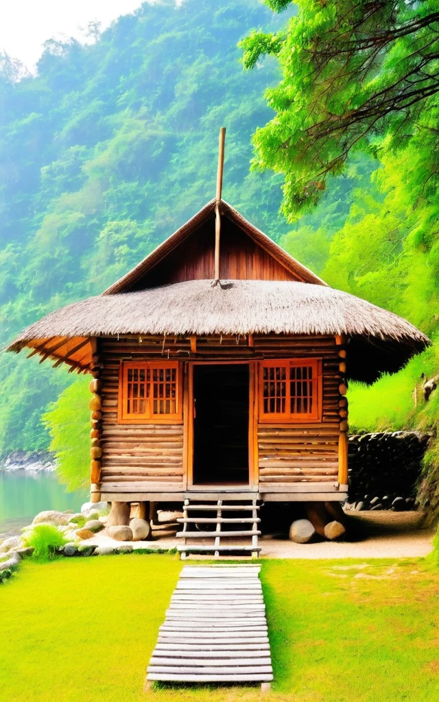 Show all on the book.Wooden hut