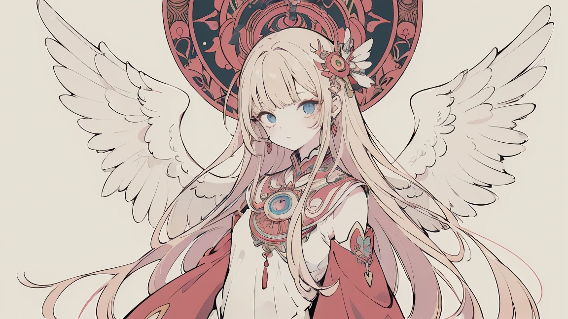 (Designed by nty:1.4),Upper body portrait of a girl, rich and colorful, rich and colorful, Yoshitaka Amano character design,Solitary,Angelic, symmetrical beautiful, Angel Wings, Gorgeous long dress, stand up, (((Solitary))), Color Matching，Clear facial features, Clean lines design, Magic Elements, Future Technology, ((tarot card background)), Standing figure, ((Flat Color)), (masterpiece，Top quality，best quality，Ultra-high resolution), ((Exquisite facial features，Clear facial features，beautiful eyes，Pretty Face)) ,(32K Wallpaper),