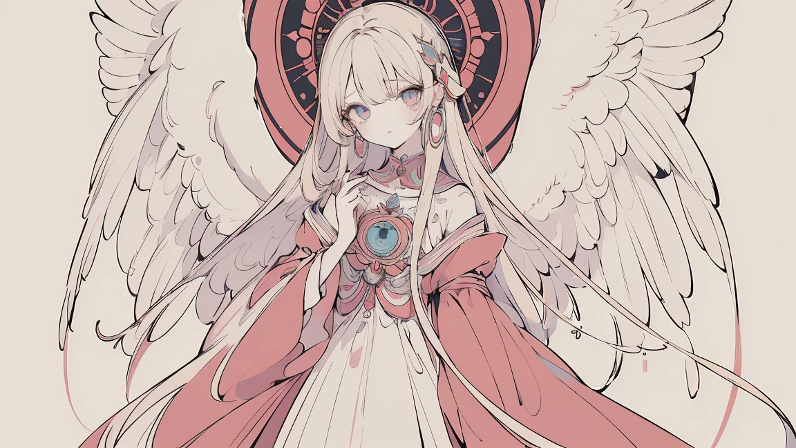 (Designed by nty:1.4),Upper body portrait of a girl, rich and colorful, rich and colorful, Yoshitaka Amano character design,Solitary,Angelic, symmetrical beautiful, Angel Wings, Gorgeous long dress, stand up, (((Solitary))), Color Matching,Clear facial features, Clean lines design, Magic Elements, Future Technology, ((tarot card background)), Standing figure, ((Flat Color)), (masterpiece,Top quality,best quality,Ultra-high resolution), ((Exquisite facial features,Clear facial features,beautiful eyes,Pretty Face)) ,(32K Wallpaper),