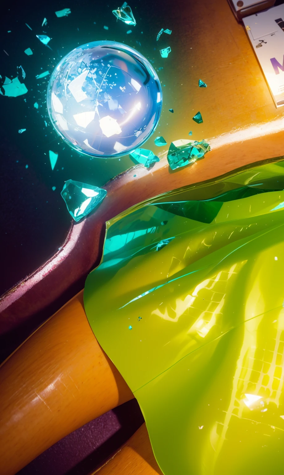girl with short blue hair. blue short hair lies on the floor frame above from above on a white background This image features a vividly rendered scene with a broken magical glass orb, lying tered on a purple floor. The orb, shattered into several pieces, emits a radiant green glow, highlighting the intricate details and geometric patterns within its core. girl with short bThe glowing green light casts vivid reflections and shadows on thegirl with short blue hair. blue short hair lies on the floor blue hair. girl wblue short hair lies on the floorise color with fragments lying nearby frame above from above on a white background ethereal and mysterious ambiance to the scene. The backdrop of the purple floor intensifies the contrast of the bright green shards, making the scene visually striking. The overall composition suggests a moment of dramatic transformation or destruction of a powerful, enchanted object. glossy texture, smooth broken glass magic ball of turquoise color with fragments lying nearby frame above from above on a white background 3d model, multiple light sources, rim light, sharp post broken glass magic ball of turquoise color with fragments lying nearby frame above from above on a white background effects render, (glossy plastic texture with multiple big light probe refractions), perfect cgi, smooth silhouette, high intensity refraction, (super glossy plastic material), most beautiful vfx, , realistic, 4k, high resolution, rim light, smooth 3d model, multiple light sources, rim light, sharp post effects render,, realistic, 4k, high resolution, rim light detailed digital art, reflective, best quality, 4k, masterpiece:1.2, ultra-detailed, realistic, vivid colors, The image of the highest quality, ensuring every detail showcased perfectly. It in 4k resolution, allowing viewers to immerse themselves in the richness of the colors and intricate details. The realistic rendering. under the spotlight, reflecting, high-resolution image, realistic rendering