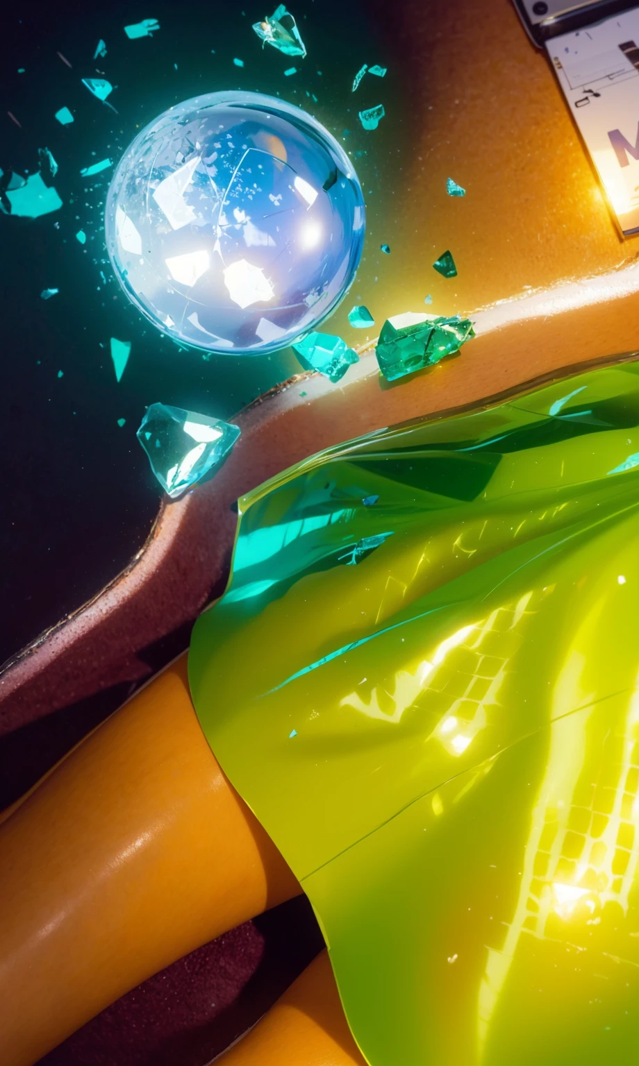 girl with short blue hair. blue short hair lies on the floor frame above from above on a white background This image features a vividly rendered scene with a broken magical glass orb, lying scattered on a purple floor. The orb, shattered into several pieces, emits a radiant green glow, highlighting the intricate details and geometric patterns within its core. girl with short bThe glowing green light casts vivid reflections and shadows on thegirl with short blue hair. blue short hair lies on the floor blue hair. girl wblue short hair lies on the floorise color with fragments lying nearby frame above from above on a white background  ethereal and mysterious ambiance to the scene. The backdrop of the purple floor intensifies the contrast of the bright green shards, making the scene visually striking. The overall composition suggests a moment of dramatic transformation or destruction of a powerful, enchanted object. glossy texture, smooth broken glass magic ball of turquoise color with fragments lying nearby frame above from above on a white background 3d model, multiple light sources, rim light, sharp post broken glass magic ball of turquoise color with fragments lying nearby frame above from above on a white background effects render, (glossy plastic texture with multiple big light probe refractions), perfect cgi, smooth silhouette, high intensity refraction, (super glossy plastic material), most beautiful vfx, , realistic, 4k, high resolution, rim light, smooth 3d model, multiple light sources, rim light, sharp post effects render,, realistic, 4k, high resolution, rim light detailed digital art, reflective, best quality, 4k, masterpiece:1.2, ultra-detailed, realistic, vivid colors, The image of the highest quality, ensuring every detail showcased perfectly. It in 4k resolution, allowing viewers to immerse themselves in the richness of the colors and intricate details. The realistic rendering. under the spotlight, reflecting, high-resolution image, realistic rendering