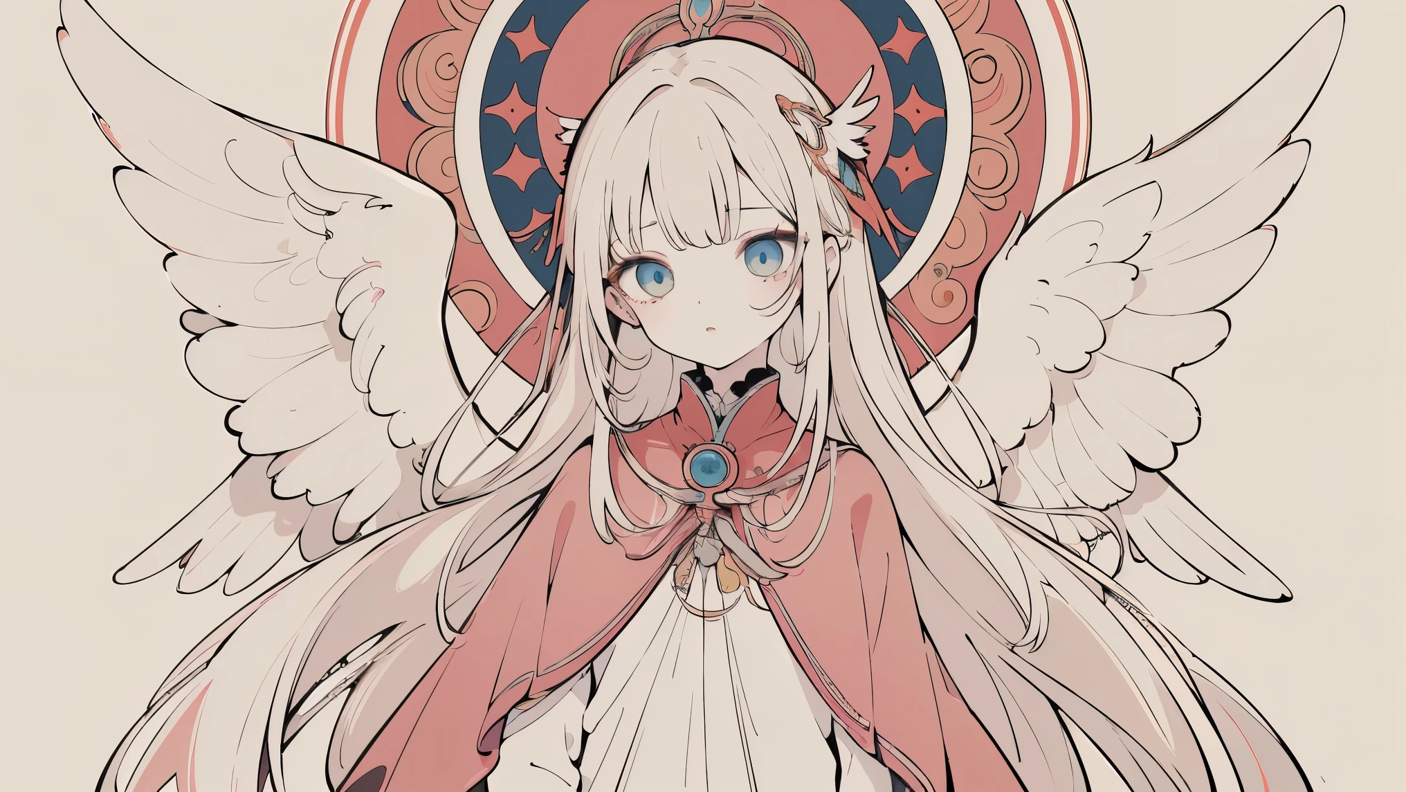 (Designed by nty:1.4),Upper body portrait of a girl, rich and colorful, rich and colorful, Yoshitaka Amano character design,Solitary,Angelic, symmetrical beautiful, Angel Wings, Gorgeous long dress, stand up, (((Solitary))), Color Matching,Clear facial features, Clean lines design, Magic Elements, Future Technology, ((tarot card background)), Standing figure, ((Flat Color)), (masterpiece,Top quality,best quality,Ultra-high resolution), ((Exquisite facial features,Clear facial features,beautiful eyes,Pretty Face)) ,(32K Wallpaper),