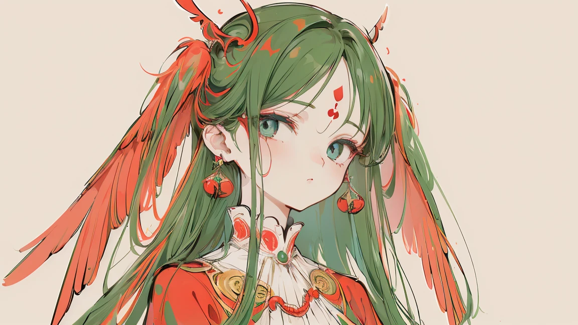 (Designed by nty:1.4),Upper body portrait of a girl, Red and green colorful, rich and colorful, Yoshitaka Amano character design,Solitary,Angelic, symmetrical beautiful, Angel Wings, Gorgeous long dress, stand up, (((Solitary))), Color Matching,Clear facial features, Clean lines design, Magic Elements, Future Technology, ((tarot card background)), Standing figure, ((Flat Color)), (masterpiece,Top quality,best quality,Ultra-high resolution), ((Exquisite facial features,Clear facial features,beautiful eyes,Pretty Face)) ,(32K Wallpaper),