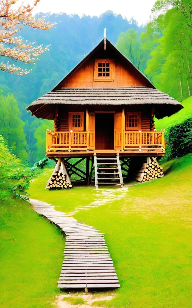 Show all on the book.Wooden hut