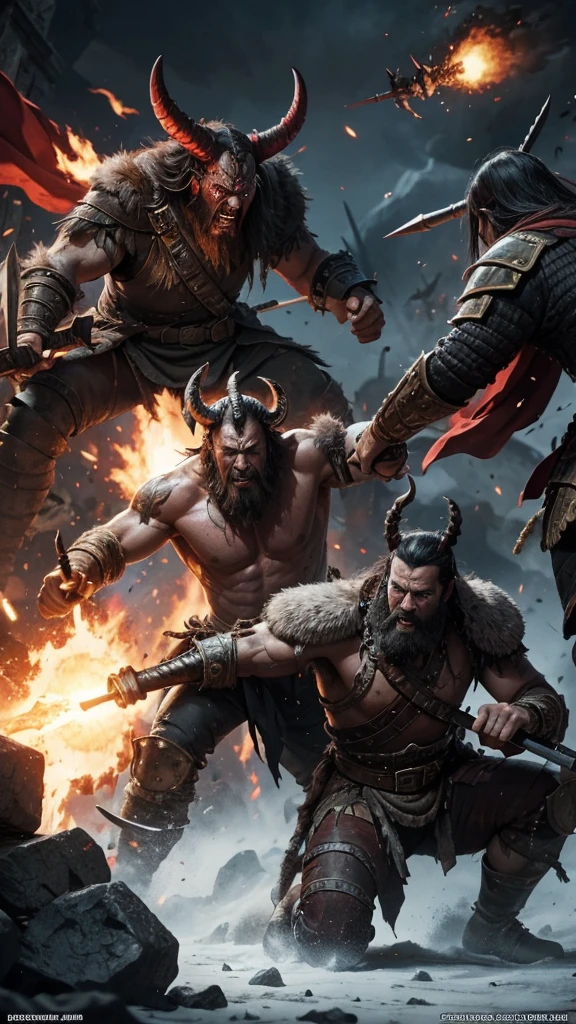 The warlords are engaged in a fierce battle with the demons.