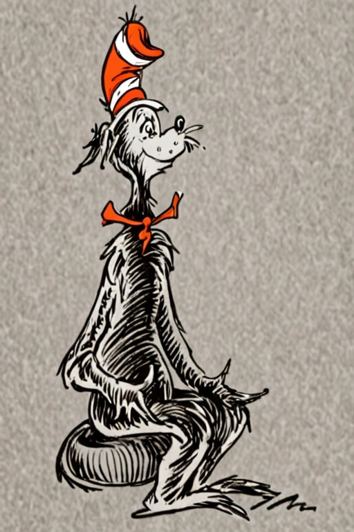 Sitting dog ink drawn in 1940s Dr Seuss style