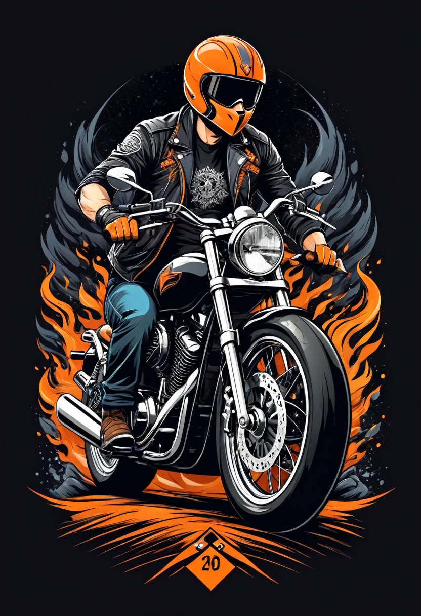 breathtaking biker, t shirt design, flat-colors, vector, ((black backdrop)) . awardwinning, proffesional, highy detailed