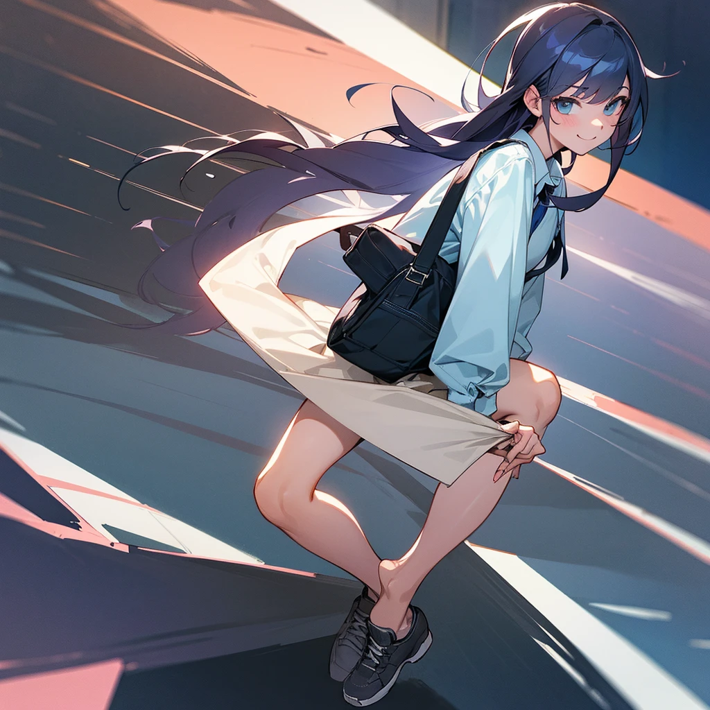 A highschool student (wear casual shirt and not detailed) that's a mysterious but still have a teasing and always smile personality also give me full body