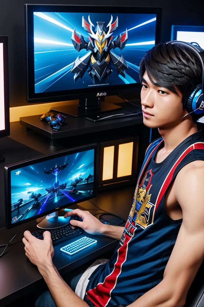 a gamer playing a video game (MLBB) with friends