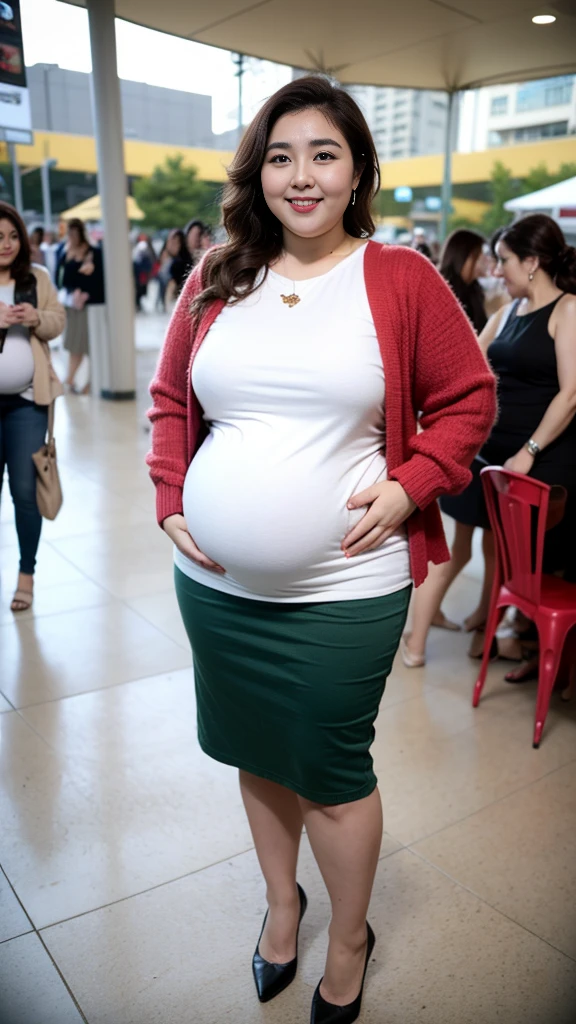 Pregnant futa teacher, aroused, teaching class in a classroom, erect penis