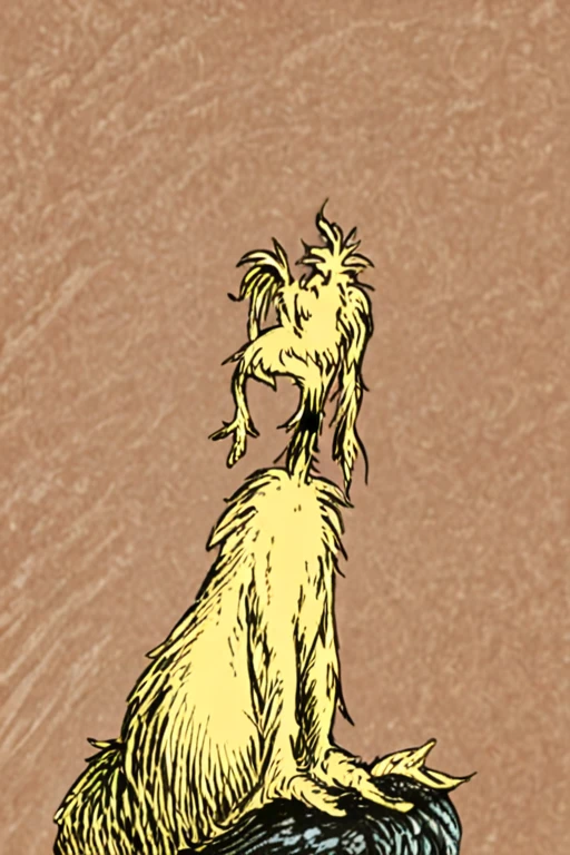 Sitting dog ink drawn in 1940s Dr Seuss style
