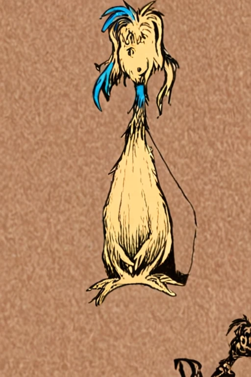 Sitting dog ink drawn in 1940s Dr Seuss style