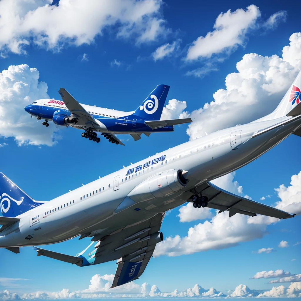 Jumbo jet plane flying in the blue sky
