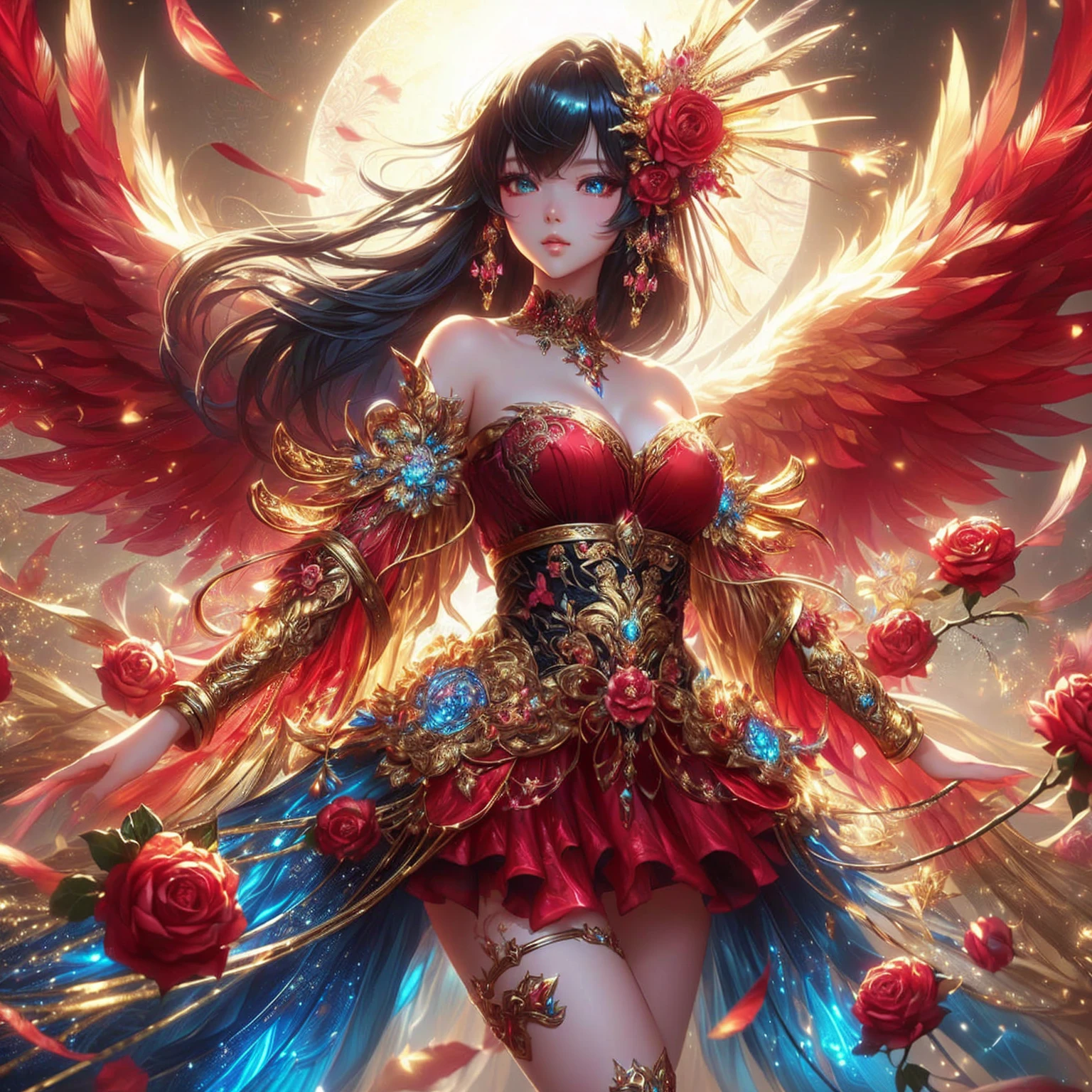 female , ภาพระยะใกล้ของผู้femaleในชุดสีน้ำเงินที่มีแสงส่องอยู่ข้างหลังเธอ, extremely detailed , anime goddess, beautiful heavenly mage, High quality 8K detailed artwork., Argerm. anime illustration, Beautiful Fantasy Empress, beautiful devil girl, Fantasy anime artwork, beautiful goddess, Argerm style, Detailed digital anime art