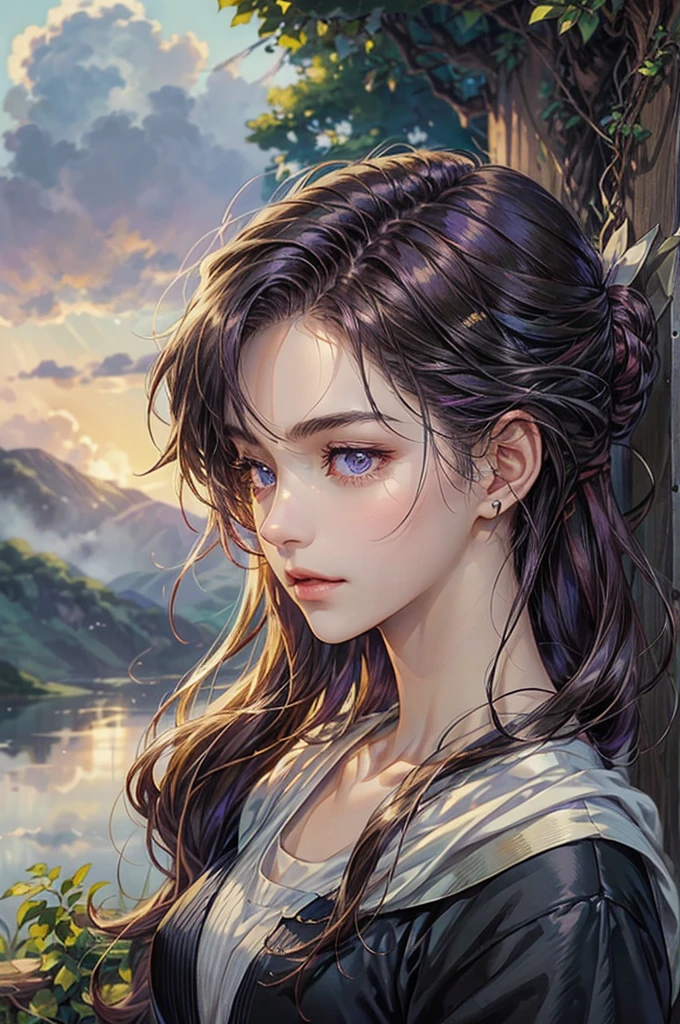 ((best quality)), ((Masterpiece)), (details), ((perfect face)), beautiful face,dark violet hair and shot hair, violet eyes, age boy, perfect proportions , Characters from the animeSailor Moon , girl version , Hiro Mashima Art, details ghibli town background, details ghibli scenery background