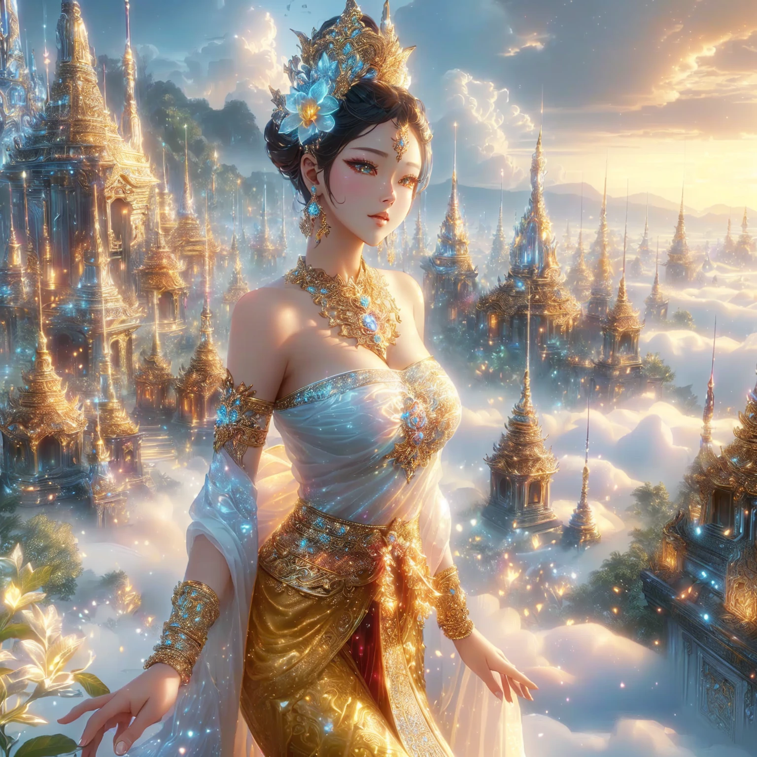 female , ภาพระยะใกล้ของผู้femaleในชุดสีน้ำเงินที่มีแสงส่องอยู่ข้างหลังเธอ, extremely detailed , anime goddess, beautiful heavenly mage, High quality 8K detailed artwork., Argerm. anime illustration, Beautiful Fantasy Empress, beautiful devil girl, Fantasy anime artwork, beautiful goddess, Argerm style, Detailed digital anime art