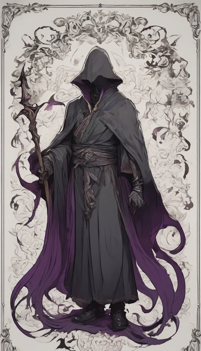 Mind flayer,Inspired by Dungeons & Dragons,Inspired by Baldur's Gate 3,Full body concept art illustration of Mind Flayer。The character has human-like proportions,tall、slim and muscular。The character has Octopus-like head。The character has 4 tentacles extending from its chin,Light purple skin,Almost Blue。The character is Wearing a mysterious black mask。The character is dressed in exquisite、Luxurious black academic robes and ornate leather boots。Background is blank