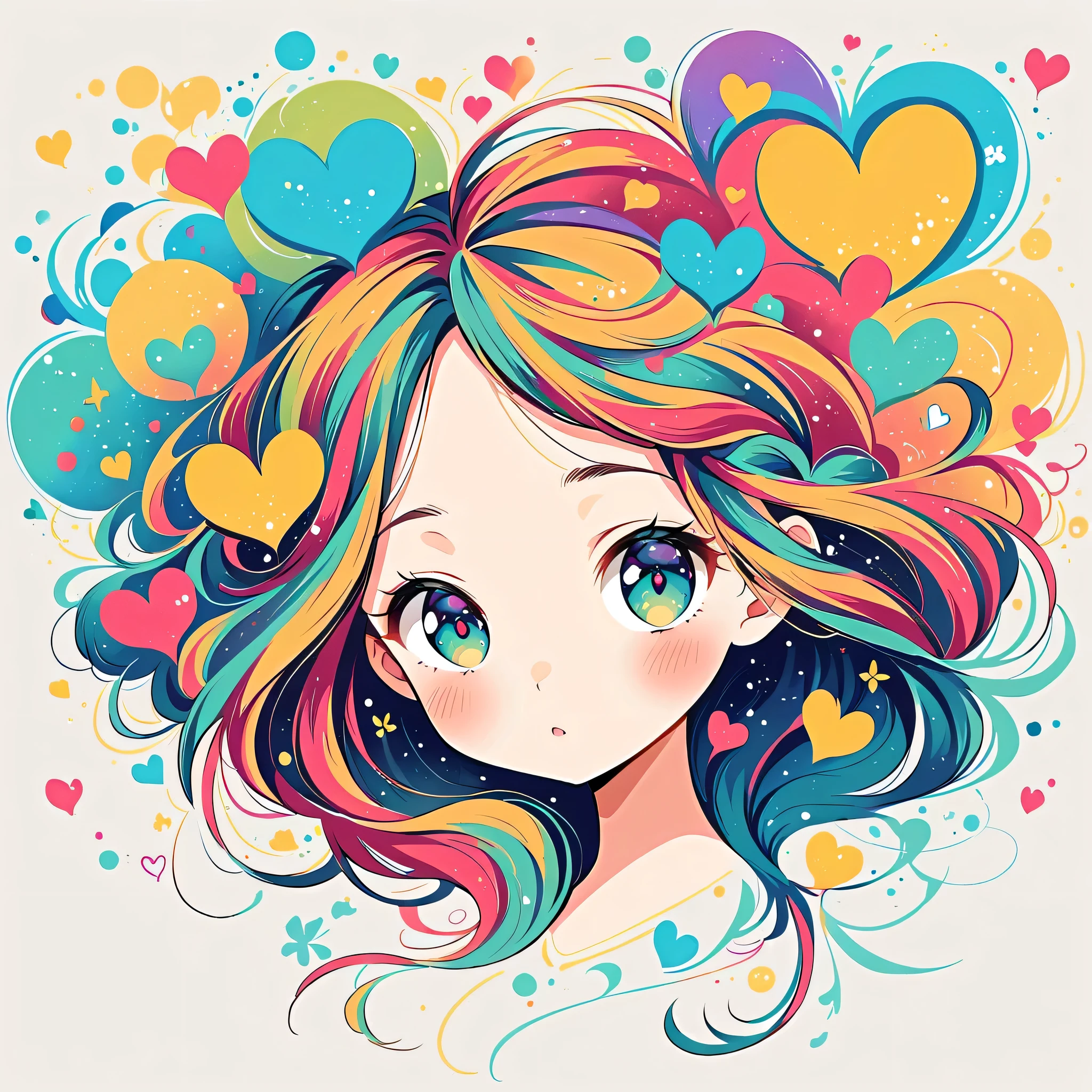 Mai Yoneyama style, Simple Line Initialism，Abstract art，Urban Background, colorful hearts ,(((The most beautiful girl of all time))),