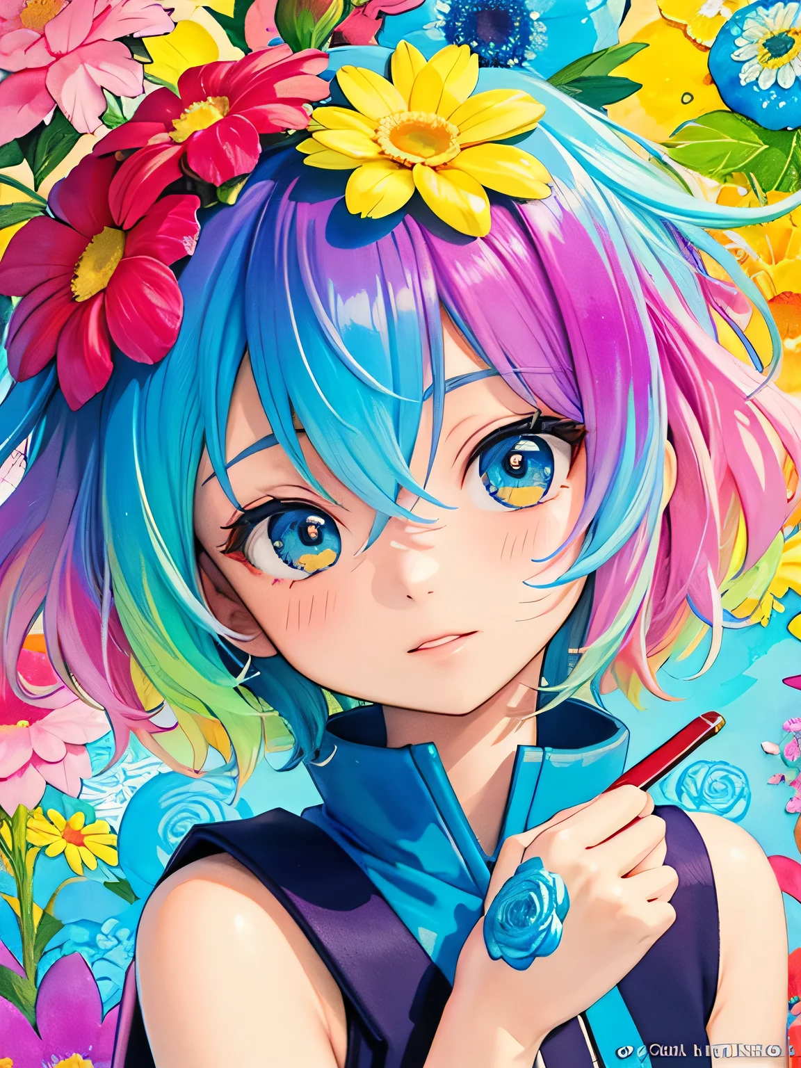 akira toriyama style、8K Quality、Intense watercolor, Detailed watercolor art, Watercolor splash, surreal, avant-garde pop art, Beautiful and expressive paintings, Beautiful artwork illustration, Very colorful tones, wonderful, Cool beauty, highest quality、Official Art, vector art, Stylish design, ((The most beautiful girl of all time)), (((highest quality))), HDR, ((detailed)), (((Doodle Art)), ((masterpiece)), ((Super detailed)), (((Colorful flowers))),