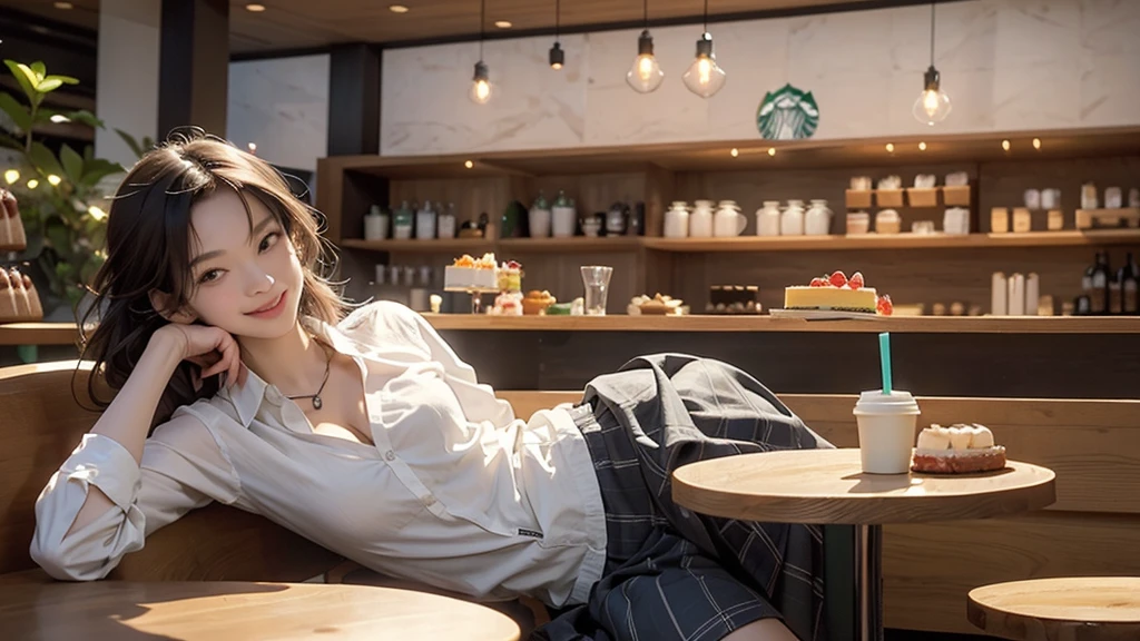 
(((((The skirt is flipped up to reveal white panties.)))))
((((Emphasize cleavage))))
((((Brown Hair))))
(((((お洒落でcuteInside the Starbucks store)))))
8K、RAW Photos、Highest quality、Super detailed、Super Resolution、Ultra HD、8K壁紙、Amazing details
((A girl in a blazer uniform ((White blouse with formal collar, Blue Blazer, Red Check Skirt, Red checkered ribbon on blouse)), Complete limbs, Full Finger,))

(((((((Inside the Starbucks store)))))))、((((((Sit down and eat cake、Drink coffee、smile))))))、((Heart Necklace))




Modern and sleek design：Interior design using natural materials、Many of the designs are warm and made using wood and metal.。
Large windows：自然光をたっぷり取り入れるためのLarge windowsがあり、Providing a bright and open space。
Green Interior：Potted plants are effectively placed、It creates a relaxing atmosphere。
artwork：Works by local artists、Starbucks-related art on display。
Cozy seating：Cushioned chairs and sofas、Bar sheet etc.、A variety of seating options available。
Open kitchen area：Being able to see how drinks and food are made、We provide peace of mind and transparency。
Unique lighting：Antique lamps and chandeliers、Modern lighting fixtures are used。
Comfortable background music：Relaxing music is playing、A comfortable space is provided。
Wide々Table space：一人でもグループでも使いやすいWide々There is a table with。
Community Table：There is a large table where you can socialize with other customers.。
Seasonal decorations：The decorations are themed according to the season.。
Design with a local feel：The design incorporates the local culture and characteristics.。
Fragrance production：コーヒーの香りが店内にWideがり、A space that satisfies the five senses has been created.。
Conversation with a barista：フレンドリーなConversation with a baristaが楽しめるカウンターエリアがあります。




8K、RAW Photos、Highest quality、masterpiece:1.2、Super detailed、Super Resolution、Ultra HD、8K壁紙、Amazing details、Photorealistic:1.4、Having fun by the water、Full Body Shot、Full body photo、High-resolution RAW color photos、Professional photos、A scene full of emotion、Very detailed and beautiful、Ultra HD、8K壁紙、Amazing details、Huge file sizes、Highly detailed beautiful girls、Highly detailed face Highly detailed eyes、Extremely realistic skin、 Highly detailed fingers, Highly detailed nose, Highly detailed mouth, Perfect Anatomy, Highly detailed background, Highly detailed clothing, , cute女の子, Famous Japanese Idols, cute, Realistic body, Slender, White skin, Glowing Skin, Slim body, Realistic Face, Delicate eyes, double eyelid, 
