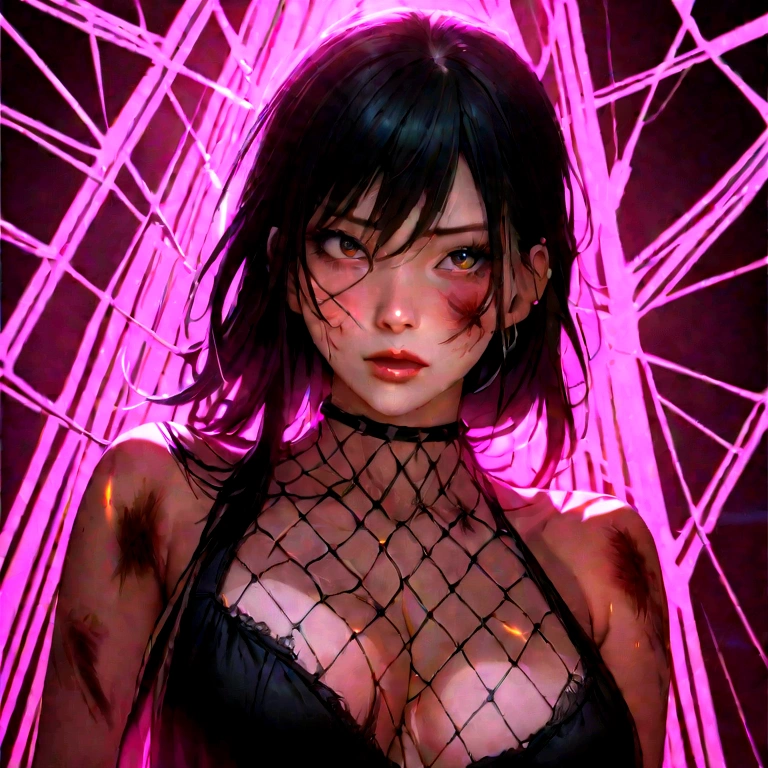 Photo, In your network, A beautiful woman trapped in the web, Woman with tattered clothes, Horrible scratches
