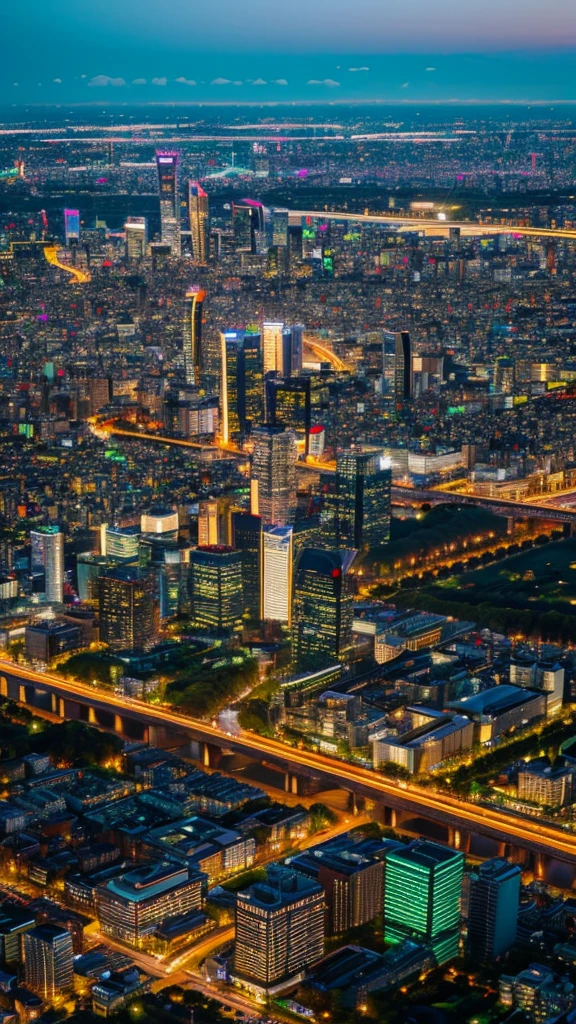 a view of a city with tall buildings and a green park, a picture by Naondo Nakamura, unsplash, sōsaku hanga, tokyo japan, arafed view of a field of flowers with a sunset in the background, floral sunset, warm beautiful scene, beautiful sunrise, flowers sea everywhere, sunset warm spring, beautiful sunset, magnificent background, vibrant sunrise, beautiful sunset glow, breathtaking landscape, stunning sunset, field of flowers, at sunrise in springtime, sunset glow, beautiful sunrise lighting, flower field, sunset sunrise tokyo city, tokyo city in the background, tokio, tokyo, japanese city, tokyo prefecture, new tokyo, aerial view of a city, tokyo in the background, bird's eye view of a city