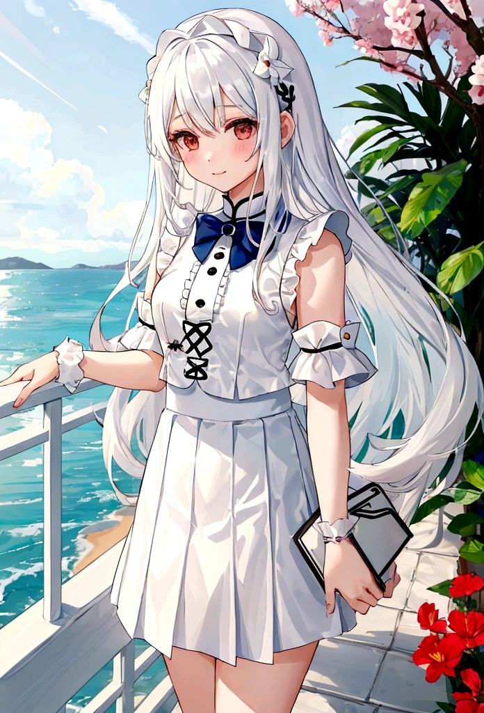Girl in white skirt,at the seaside,Chinese long-haired girl