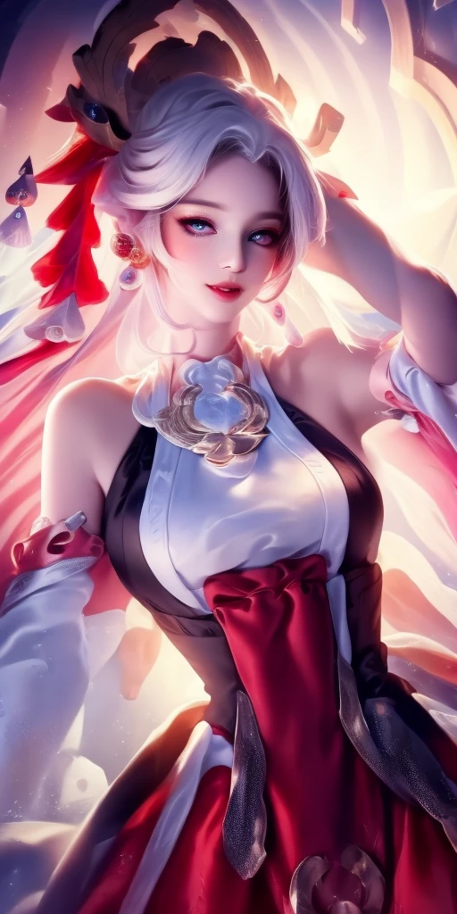 masterpiece, highest quality, realistic, subsurface scattering, chromatic lighting, colorized, red + yellow + green + blue limited color palette, detailed concept drawing, line-art, illustration, mature woman, half naked