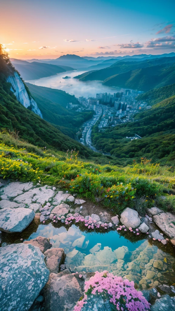 there is a rainbow in the sky over a beach with rocks and pebbles, seashore, Alpine Forest Landscape Photo,Steep mountain roads,Clear and transparent lake,wood,Bushes,Fallen leaves,Dawn Sun,Kasumi,Cliffs and mountains,Dilapidated,Lonely,cold,Foggy sky,Not a dazzling morning sun,Nightmare vision,Dark fantasy plot,Perfect and excellent composition,8K resolution,detailed,restricted,close ultra-wide angle shot,Realistic,Beautiful sky,Colorful clouds float,True to life, The private parts are clearly visible, Perfect perfection, Digital single-lens reflex camera, 1024, 2048, 4096, detailedな, sharp, Best Quality, high quality, Absurd,Unattended background,Very detailed、detailedな照明の影,Art Station Trends、Complex、expensivedetailed、dramatic、(Volumetric Lighting:1.2)HDR shot。(close,Super Depth of Field,Ultra Wide Angle,Microfocal Lenses:1.2)(Realistic:1.4)Masterpiece、expensive、expensive品質、beautiful photo,Global illumination magical beach, sunny rainbow galaxy stormy sea, by Igor Grabar, colorful hd picure, near the seashore, rainbow reflections, just one rainbow 8 k, beach landscape, still of rainbow ophanim, calm vivid colors, by Marie Bashkirtseff, beautiful beach