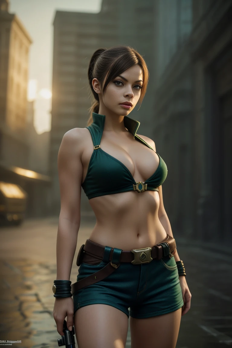 (Best Quality,4k,8k,high resolution,Masterpiece:1.2),ultra detailed,(realist,photorealist,photo-realist:1.37), eye reflection,alone,rubio,perfect statuesque body,mercy hairstyle with overwatch mercy hairstyle, green eyes, two arms,clothes with tomb raider style neckline,utility belt, command room, naughty face, super delicious, medium breasts,goddess, warhammer 40k elements, hyper detailed landscape,absurdities,Natural volumetric lighting and better shadows., deep depth of field,sharp focus