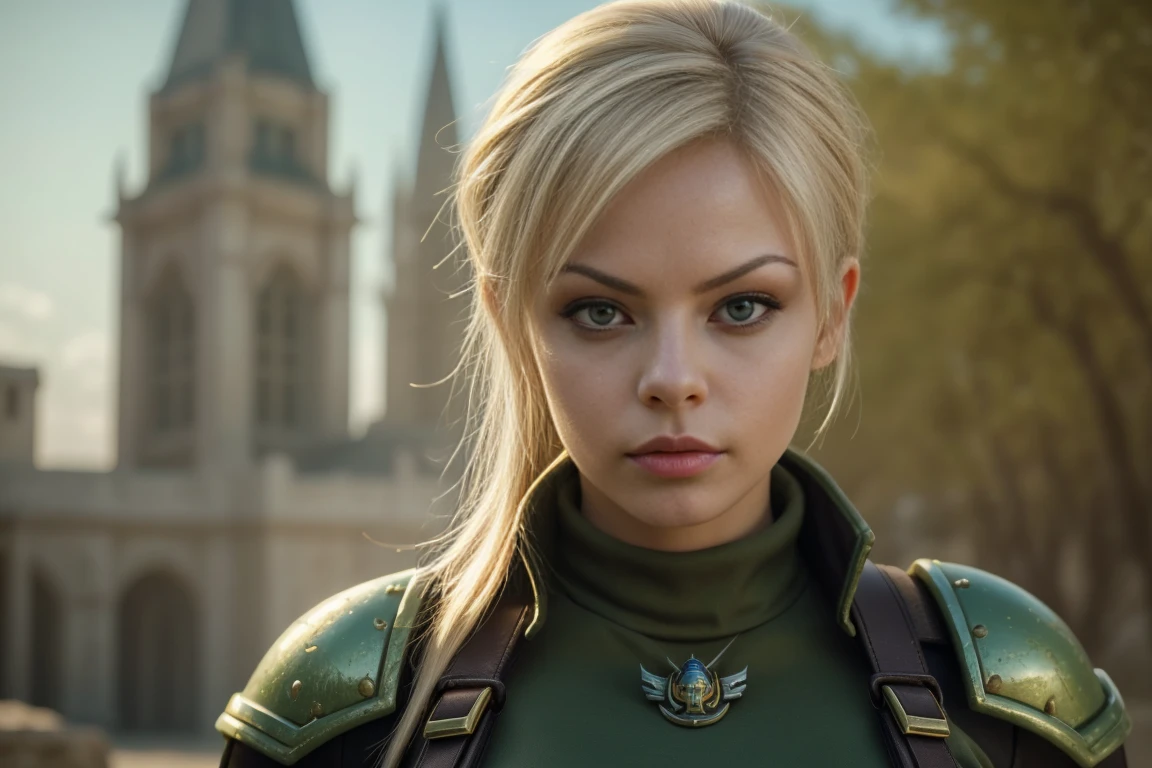 (Best Quality,4k,8k,high resolution,Masterpiece:1.2),ultra detailed,(realist,photorealist,photo-realist:1.37), eye reflection,alone,rubio,perfect statuesque body,mercy hairstyle with overwatch mercy hairstyle, green eyes, two arms,clothes with tomb raider style neckline,utility belt, command room, naughty face, super delicious, medium breasts,goddess, warhammer 40k elements, hyper detailed landscape,absurdities,Natural volumetric lighting and better shadows., deep depth of field,sharp focus
