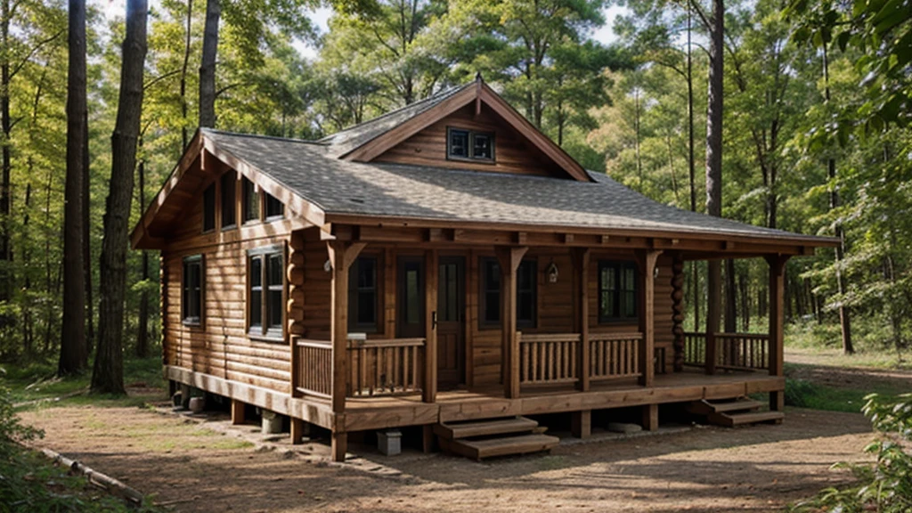 Realistic natural images. There is a wooden house