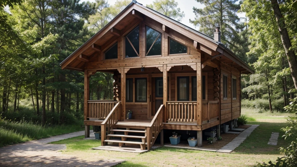 Realistic natural images. There is a wooden house