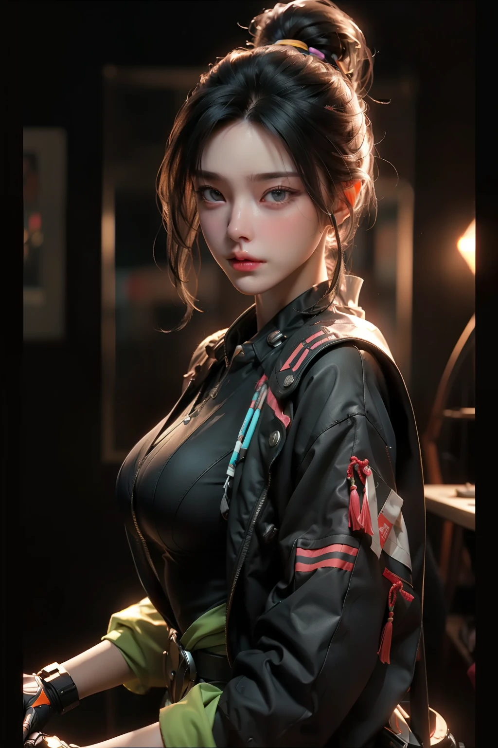 ((best quality)), ((Masterpiece)), (details:1.4), 3d, Image of a beautiful cyberpunk woman.,HDR (high dynamic range),Ray tracing,nvidia RTX,Excellent resolution,Not true 5,subsurface scattering,PBR surface,After processing,Anisotropic filtration,depth of field,Maximum clarity and clarity,multi-layered surface,Albedo and Specular Maps,surface shading,Accurate simulation of light-material interactions,perfect proportions,Octane rendering,Two tone light,wide aperture,Low ISO value,white balance,Third rule,8K raw files,
