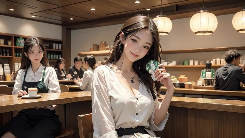 

((((Emphasize cleavage))))
((((Brown Hair))))
(((((お洒落でcuteInside the Starbucks store)))))
8K、RAW Photos、Highest quality、Super detailed、Super Resolution、Ultra HD、8K壁紙、Amazing details

((((Sailor suit girl))))

(((((((Inside the Starbucks store)))))))、((((((Sit down and eat cake、Drink coffee、smile))))))、((Heart Necklace))




Modern and sleek design：Interior design using natural materials、Many of the designs are warm and made using wood and metal.。
Large windows：自然光をたっぷり取り入れるためのLarge windowsがあり、Providing a bright and open space。
Green Interior：Potted plants are effectively placed、It creates a relaxing atmosphere。
artwork：Works by local artists、Starbucks-related art on display。
Cozy seating：Cushioned chairs and sofas、Bar sheet etc.、A variety of seating options available。
Open kitchen area：Being able to see how drinks and food are made、We provide peace of mind and transparency。
Unique lighting：Antique lamps and chandeliers、Modern lighting fixtures are used。
Comfortable background music：Relaxing music is playing、A comfortable space is provided。
Wide々Table space：一人でもグループでも使いやすいWide々There is a table with。
Community Table：There is a large table where you can socialize with other customers.。
Seasonal decorations：The decorations are themed according to the season.。
Design with a local feel：The design incorporates the local culture and characteristics.。
Fragrance production：コーヒーの香りが店内にWideがり、A space that satisfies the five senses has been created.。
Conversation with a barista：フレンドリーなConversation with a baristaが楽しめるカウンターエリアがあります。




8K、RAW Photos、Highest quality、masterpiece:1.2、Super detailed、Super Resolution、Ultra HD、8K壁紙、Amazing details、Photorealistic:1.4、Having fun by the water、Full Body Shot、Full body photo、High-resolution RAW color photos、Professional photos、A scene full of emotion、Very detailed and beautiful、Ultra HD、8K壁紙、Amazing details、Huge file sizes、Highly detailed beautiful girls、Highly detailed face Highly detailed eyes、Extremely realistic skin、 Highly detailed fingers, Highly detailed nose, Highly detailed mouth, Perfect Anatomy, Highly detailed background, Highly detailed clothing, Teen, cute女の子, Famous Japanese Idols, cute, Realistic body, Slender, White skin, Glowing Skin, Slim body, Realistic Face, Delicate eyes, double eyelid, 

