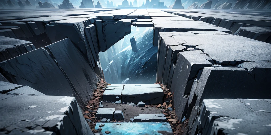 ((Empty terrain)), (((Cold Void))), confusion, frozen soil, Other dimensions, crack, Broken sky