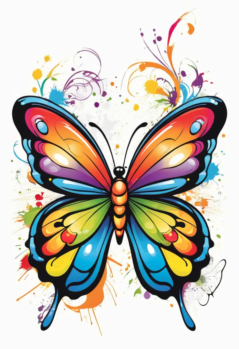 happy multicolored butterfly, Graffiti-Street Art style, outline, vector, white background
