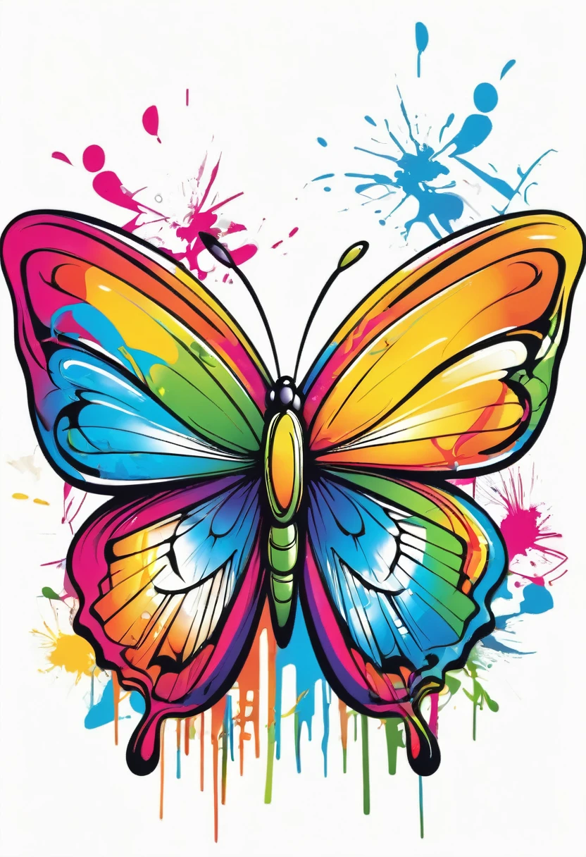 happy multicolored butterfly, Graffiti-Street Art style, outline, vector, white background