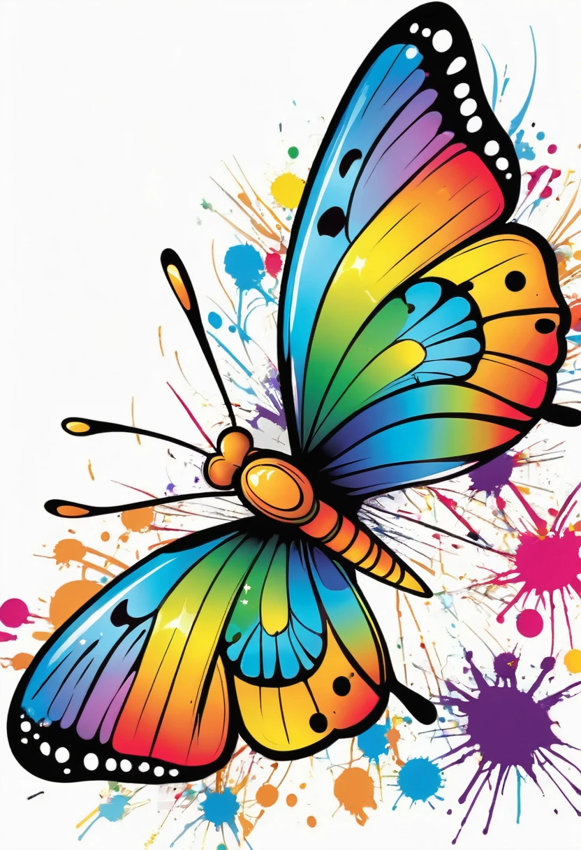 happy multicolored butterfly, Graffiti-Street Art style, outline, vector, white background
