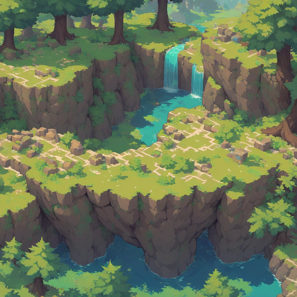 retro video game style,pixelated, vibrant colors,8-bit characters,blocky shapes,sharp lines,detailed shading,classic gaming vibe,nostalgic atmosphere,classic arcade games,masterpiece:1.2,ultra-detailed,illustration style, 2d texture, 3/4th perspective tileable stone texture, 4 k seamless grass texture, video game texture, dirt texture, tileset, game tiles, grass, 3/4th perspective trees, 3/4th perspective tileable rock texture, 3/4th perspective forest, 3/4th perspective tileable cliff formations, trees, topdown view, game texture, tileable game art, texture, very detailed 3/4th perspective tileable cliff texture, top down view, 3/4th perspective