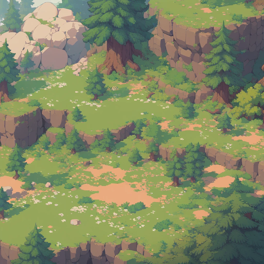 retro video game style,pixelated, vibrant colors,8-bit characters,blocky shapes,sharp lines,detailed shading,classic gaming vibe,nostalgic atmosphere,classic arcade games,masterpiece:1.2,ultra-detailed,illustration style, 2d texture, 3/4th perspective tileable stone texture, 4 k seamless grass texture, video game texture, dirt texture, tileset, game tiles, grass, 3/4th perspective trees, 3/4th perspective tileable rock texture, 3/4th perspective forest, 3/4th perspective tileable cliff formations, trees, topdown view, game texture, tileable game art, texture, very detailed 3/4th perspective tileable cliff texture, top down view, 3/4th perspective