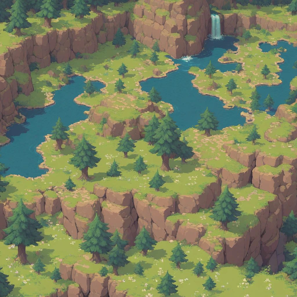 retro video game style,pixelated, vibrant colors,8-bit characters,blocky shapes,sharp lines,detailed shading,classic gaming vibe,nostalgic atmosphere,classic arcade games,masterpiece:1.2,ultra-detailed,illustration style, 2d texture, 3/4th perspective tileable stone texture, 4 k seamless grass texture, video game texture, dirt texture, tileset, game tiles, grass, 3/4th perspective trees, 3/4th perspective tileable rock texture, 3/4th perspective forest, 3/4th perspective tileable cliff formations, trees, topdown view, game texture, tileable game art, texture, very detailed 3/4th perspective tileable cliff texture, top down view, 3/4th perspective
